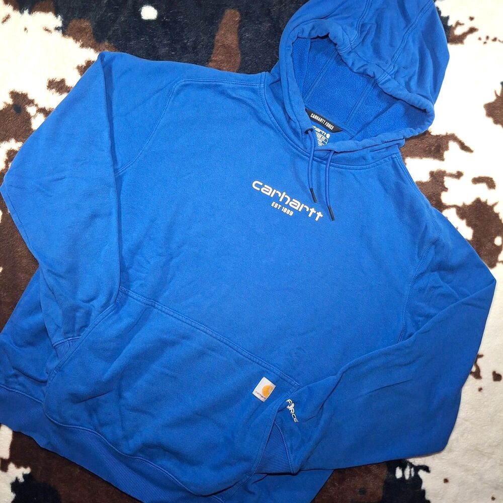 Carhartt Forced Hoodie Blue Mens Lrg Relaxed Fit Lightweight Sweatshirt Gorpcore